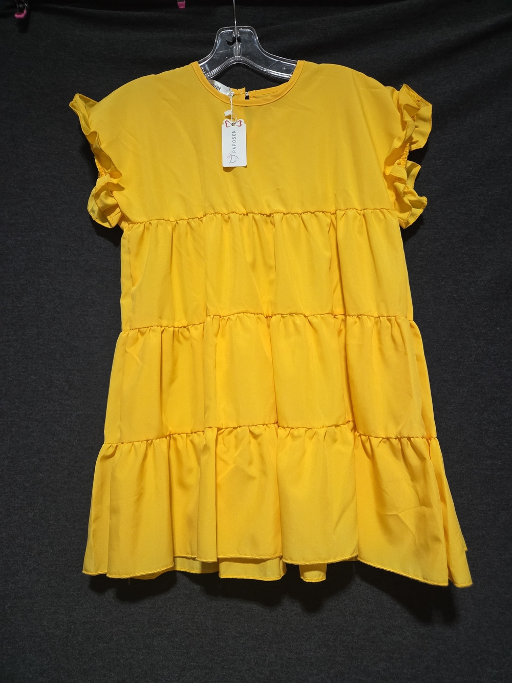 NWT PAPOSON Girls' Yellow Tiered Ruffle Dress Sz 12